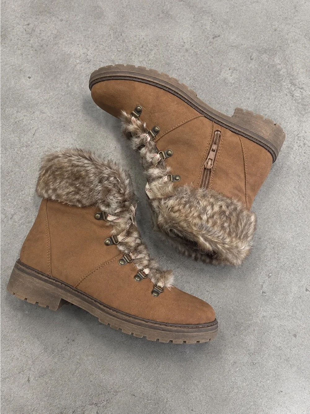 Universal Thread Tan Faux-Fur Trim Hiker Boots